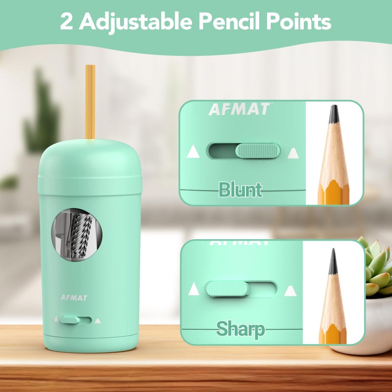 AFMAT Electric Pencil Sharpener, Fully Automatic Pencil Sharpener for 7-8mm Pencils & Colored Pencils, Auto in & Out, Rechargeable Vertical Hands-Free Sharpeners for Classroom/Home/Office PSX7(Green) - Image 4