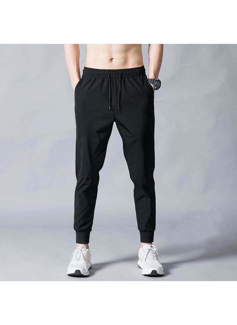 Generic Mens Loose-fit Casual Pants For Work Breathable Ice Silk Summer Workwear Durable Resistant To Wear Dirt Pure black pants [single pack]] 