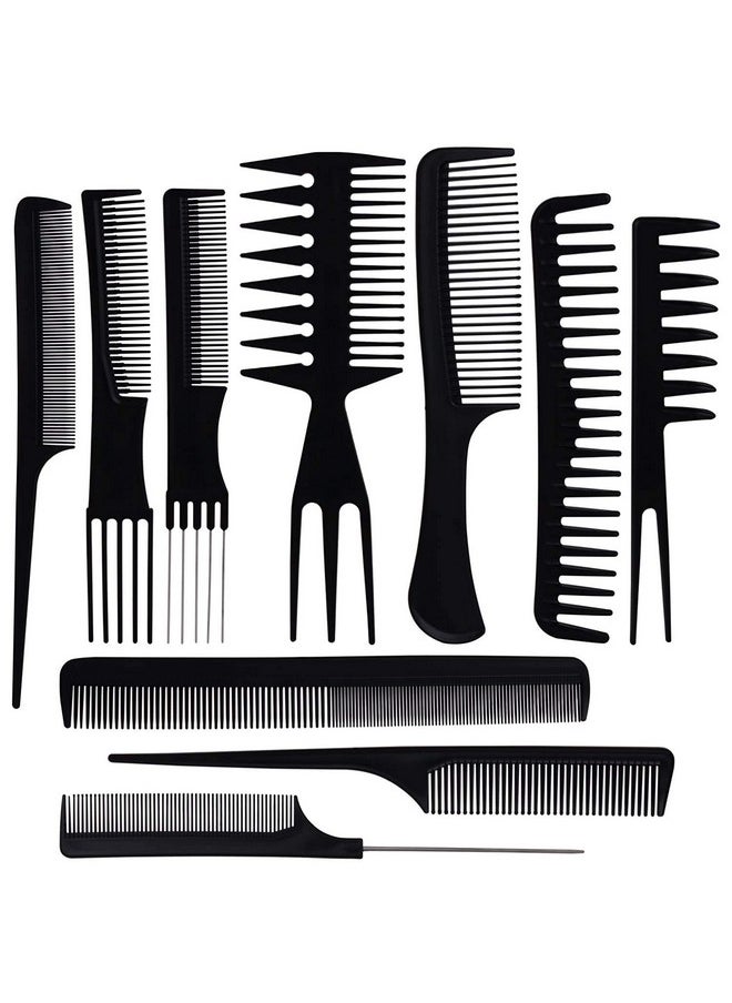 Ultikare Ultikare Hair Barber Comb Set, Professional Salon Hair Styling Barber Combs Kit 10 Piece Plastic Fine and Wide Tooth Hair Combs for Men and Women (Black)  - Image 1