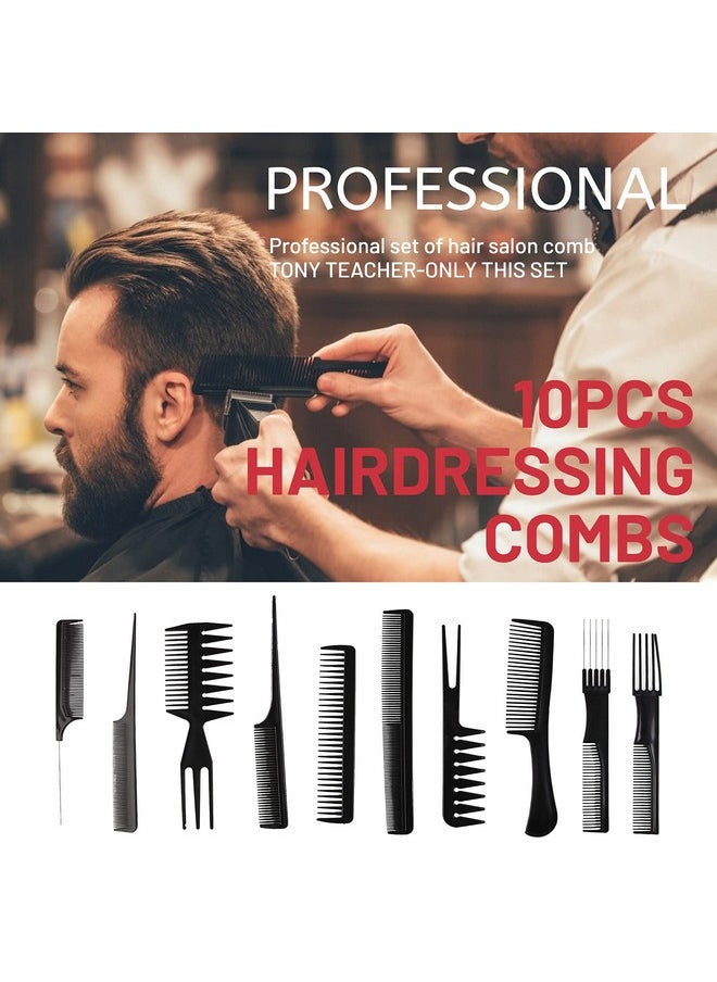 Ultikare Ultikare Hair Barber Comb Set, Professional Salon Hair Styling Barber Combs Kit 10 Piece Plastic Fine and Wide Tooth Hair Combs for Men and Women (Black)  - Image 2