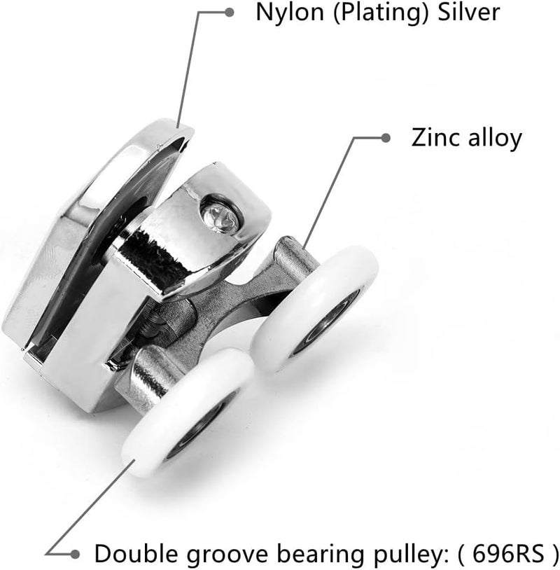 Luckam 4 Pcs Shower Door Double Wheels 23mm Diameter for Bathroom Bearing Pulleys, Runners Top, Bottom Replacement Parts (Upper Wheel) - Image 3