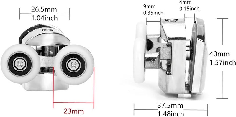 Luckam 4 Pcs Shower Door Double Wheels 23mm Diameter for Bathroom Bearing Pulleys, Runners Top, Bottom Replacement Parts (Upper Wheel) - Image 4