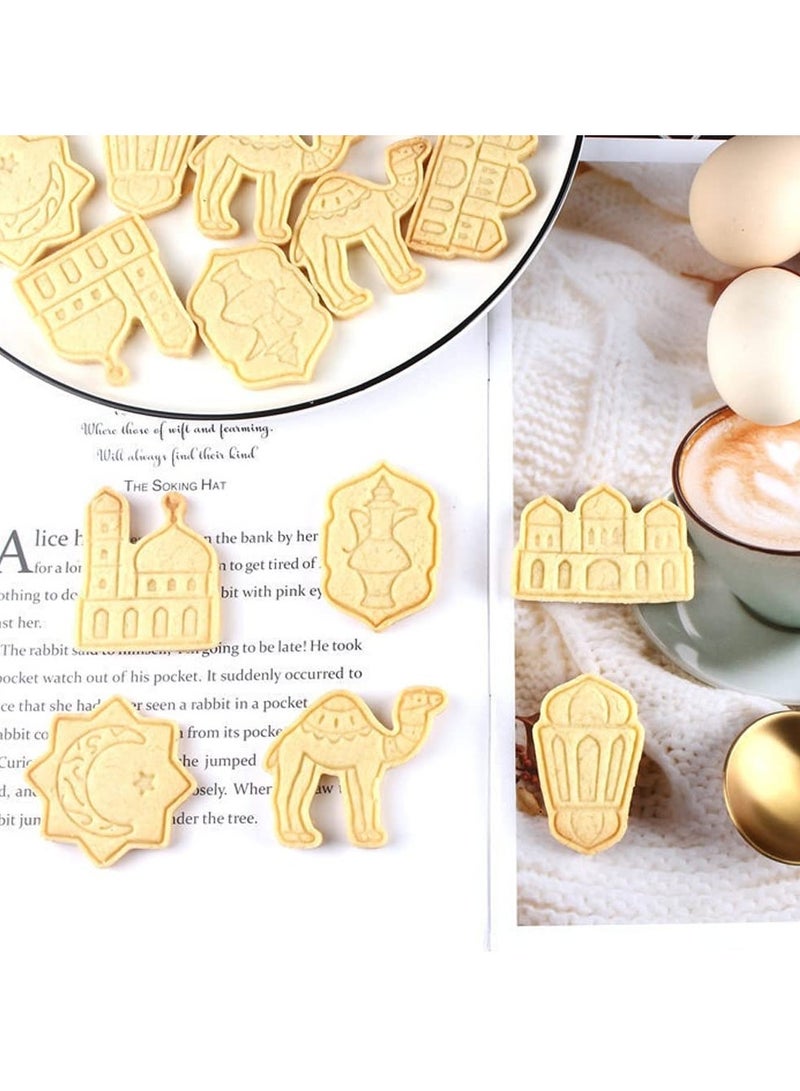 Ramadan Eid Mubarak Cookie Cutters 1 Set/ 6pcs 3D Cookie Mold Fondant Stamp Baking Mold Cake Decorating Tool, Mosque, Lantern, Camel, Star, Moon, Islamic Star - Image 3