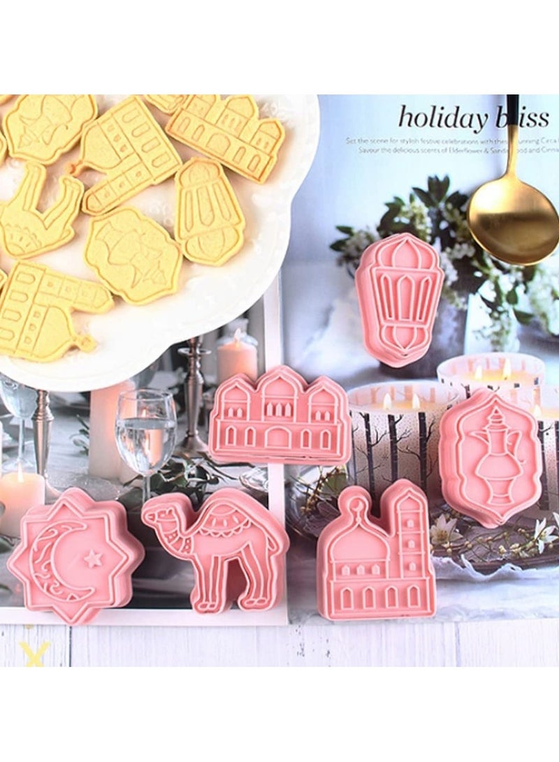 Ramadan Eid Mubarak Cookie Cutters 1 Set/ 6pcs 3D Cookie Mold Fondant Stamp Baking Mold Cake Decorating Tool, Mosque, Lantern, Camel, Star, Moon, Islamic Star - Image 5