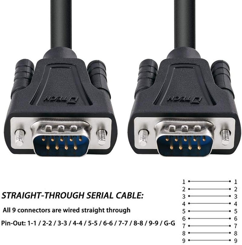 D-tech كابل تسلسلي DB9 منفذ COM ذكر إلى ذكر RS232 مباشر 9 دبابيس - أسود (3م) - Image 4