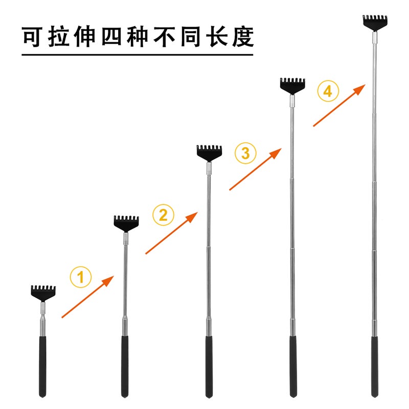 Telescopic Back Scratcher Massager Metal Compact Extendable 5 Section 20-68cm Black - Image 4
