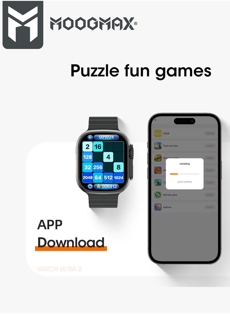 MoogMax (2nd Gen) ultra watch. IPX6 Water-resistant watch ultra. Smart touch watch with gesture-based call answering & answering from the watch using the built-in mic. smart watch ultra with a watch mobile app. Smart sports watch with all fitness measurements. smartwatch with wireless charging. Silver