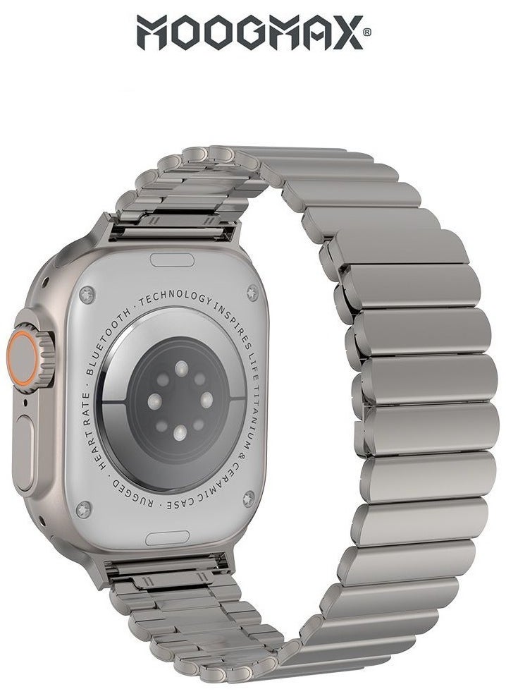 MoogMax (2nd Gen) ultra watch. IPX6 Water-resistant watch ultra. Smart touch watch with gesture-based call answering & answering from the watch using the built-in mic. smart watch ultra with a watch mobile app. Smart sports watch with all fitness measurements. smartwatch with wireless charging. Silver