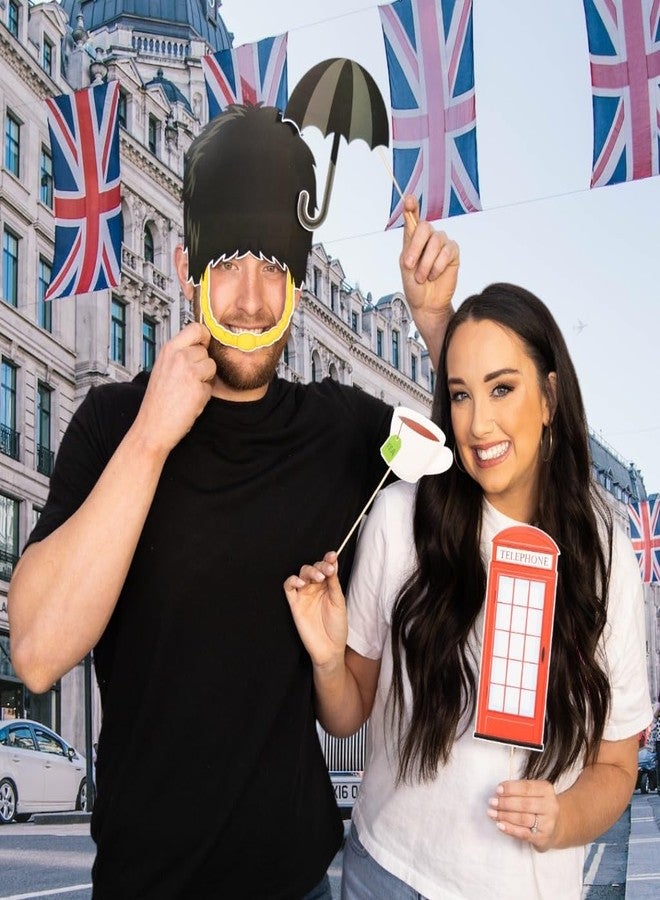 Outside The Booth British Photo Booth Props - 41-pc Photobooth Kit with 8 x 10-Inch Sign, 60 Adhesive Pads, 45 Sticks - London England Decorations - Union Jack Party Decorations - Image 5