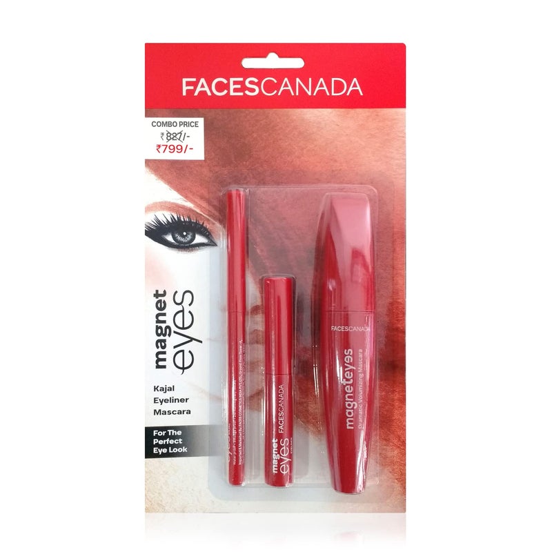 Facescanada FACES CANADA Magneteyes Range Trio Pack Black 1335 g Kajal Eyeliner Mascara Lightweight Long Lasting Smooth Texture Precise Application Intense Color Payoff Paraben Free - Image 1