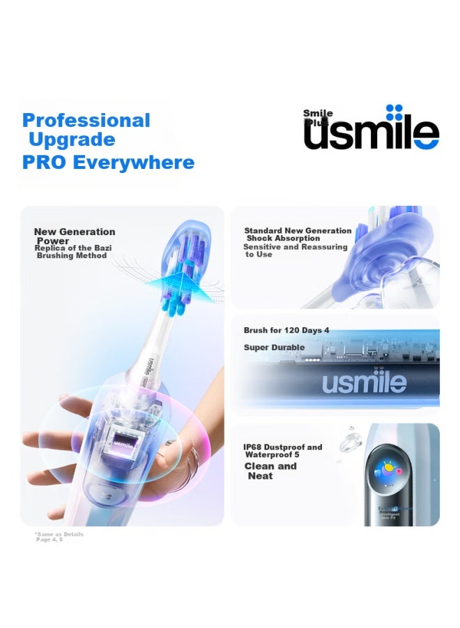 Usmile [ziyu Same Style] Smiley Plus Smart Electric Toothbrush, New Power Large Amplitude, Fully Intelligent Mode, Y30pro Butterfly Pink, Endorsed Limited Edition Voice Model