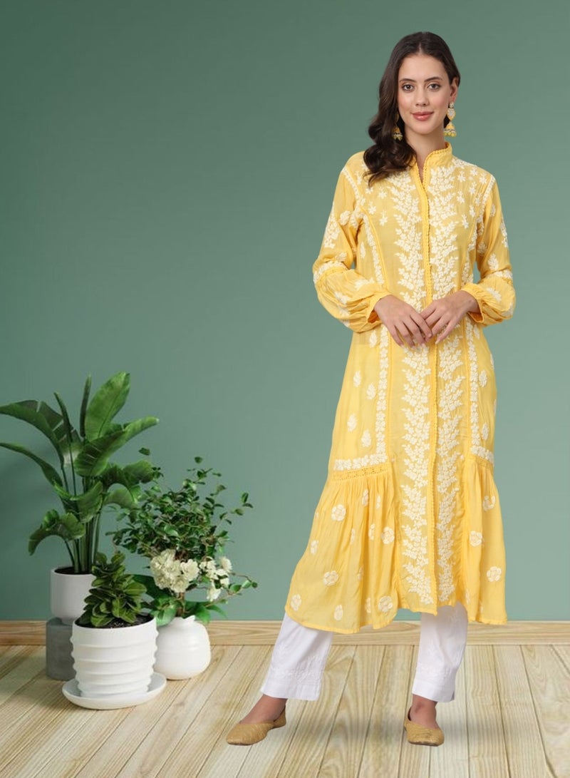 Alaya Women Hand Embroidered Chikankari Cotton Kurta-AL3888  - Image 1