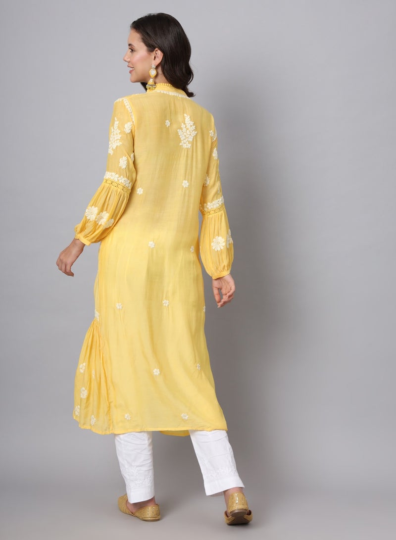 Alaya Women Hand Embroidered Chikankari Cotton Kurta-AL3888  - Image 2