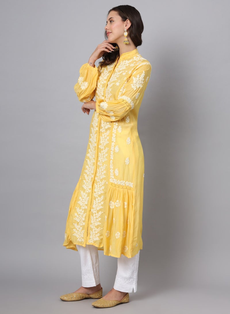 Alaya Women Hand Embroidered Chikankari Cotton Kurta-AL3888  - Image 3