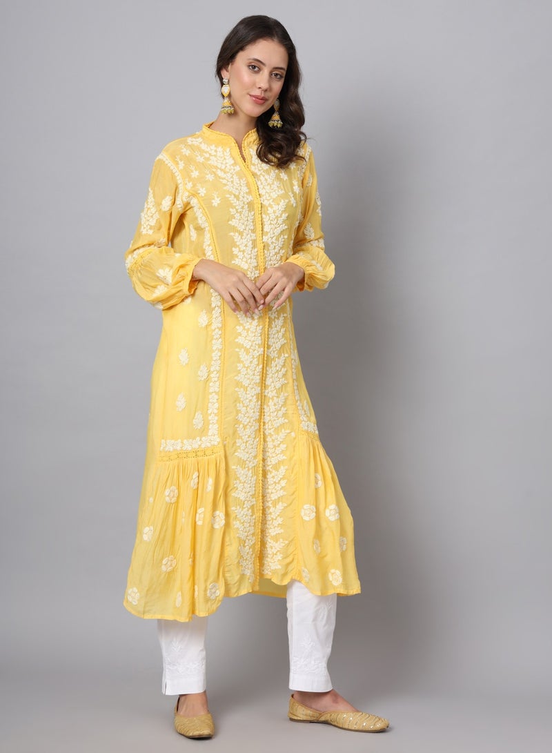 Alaya Women Hand Embroidered Chikankari Cotton Kurta-AL3888  - Image 4