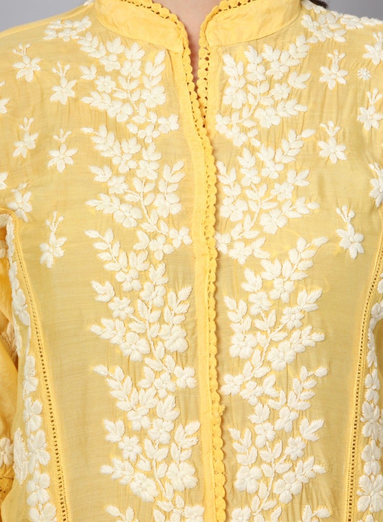Alaya Women Hand Embroidered Chikankari Cotton Kurta-AL3888  - Image 5