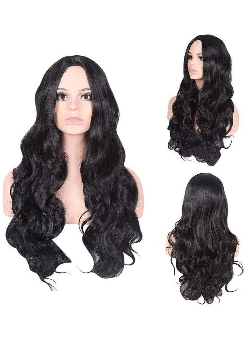 Estelle Eestelle Fiber Heat Resistant Wig, Synthetic long Bodywave Black Wig for Cosplay, Daily wearing  And Party - Image 1