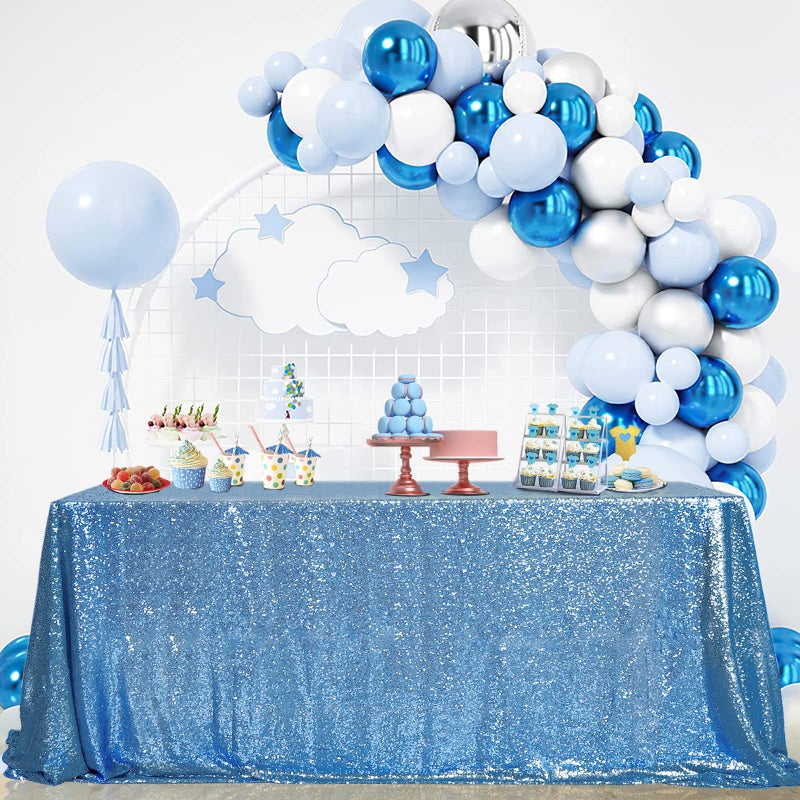 BCOOL Sequin Tablecloth Glitter Rectangle Table Cloth Wedding Party Table Drape Baby Blue Restaurant Kitchen Linen 50x80 inches