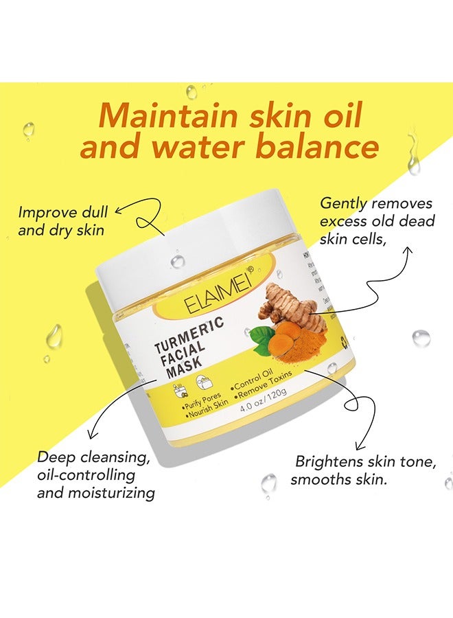Elaimei Turmeric Face Mask, Hydrating Cleansing Blackheads, Skin lightening Care Brighten, Turmeric Clay Mask For Controlling Acne, Oil And Refining Pores, Reduce Blackheads Ance, Dark Spots And Radiant Skin - Image 2