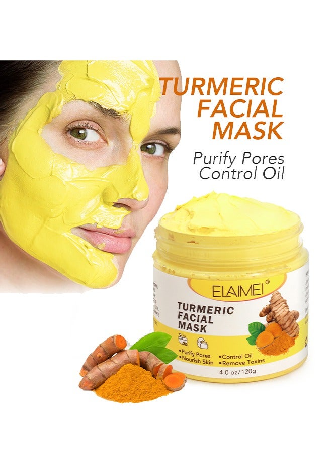 Elaimei Turmeric Face Mask, Hydrating Cleansing Blackheads, Skin lightening Care Brighten, Turmeric Clay Mask For Controlling Acne, Oil And Refining Pores, Reduce Blackheads Ance, Dark Spots And Radiant Skin - Image 1
