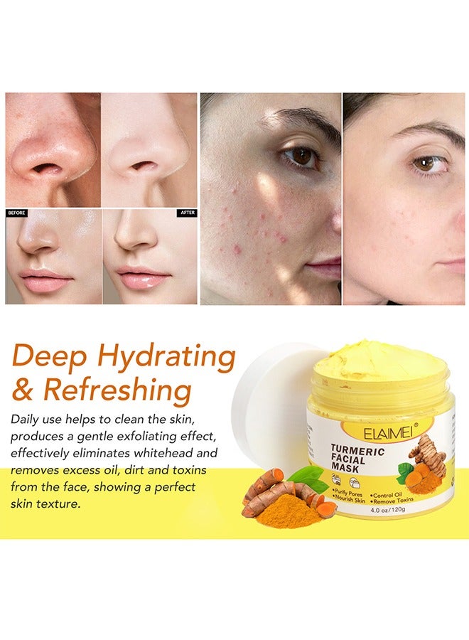 Elaimei Turmeric Face Mask, Hydrating Cleansing Blackheads, Skin lightening Care Brighten, Turmeric Clay Mask For Controlling Acne, Oil And Refining Pores, Reduce Blackheads Ance, Dark Spots And Radiant Skin - Image 4