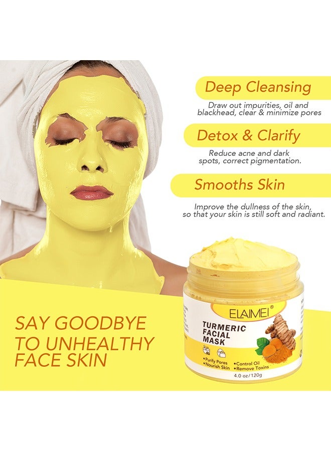 Elaimei Turmeric Face Mask, Hydrating Cleansing Blackheads, Skin lightening Care Brighten, Turmeric Clay Mask For Controlling Acne, Oil And Refining Pores, Reduce Blackheads Ance, Dark Spots And Radiant Skin - Image 3