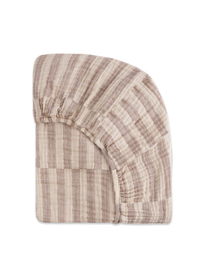 Babyletto 100% Organic Cotton Crib Sheet, GOTS-Certified, Fitted 360°, Ultra-Soft and Breathable Muslin - Cocoa Offset Stripe - Image 4