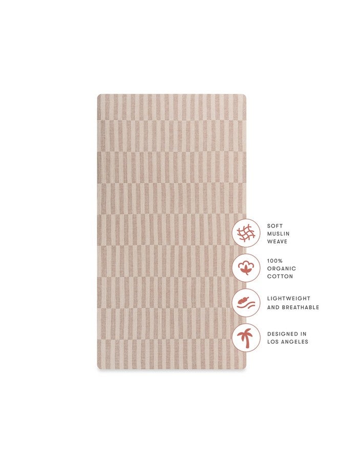 Babyletto 100% Organic Cotton Crib Sheet, GOTS-Certified, Fitted 360°, Ultra-Soft and Breathable Muslin - Cocoa Offset Stripe - Image 3