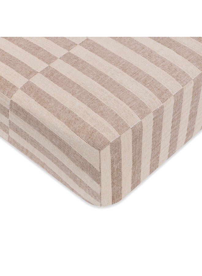Babyletto 100% Organic Cotton Crib Sheet, GOTS-Certified, Fitted 360°, Ultra-Soft and Breathable Muslin - Cocoa Offset Stripe - Image 1