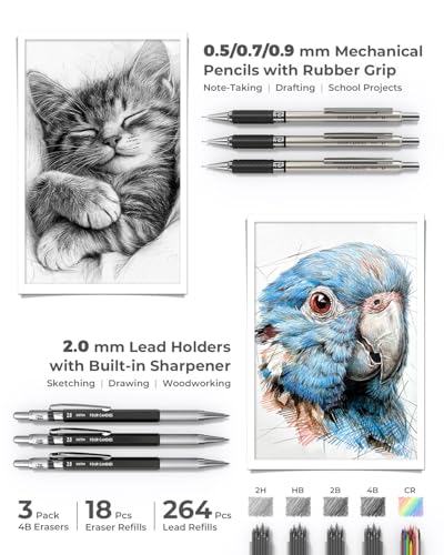 Four Candies 45 PCS School Supplies with Pen Case, 6 Gel Pens, 6 Art Mechanical Pencil Set, 12 Highlighters for College Essentials Office Stationery (Black) - Image 5