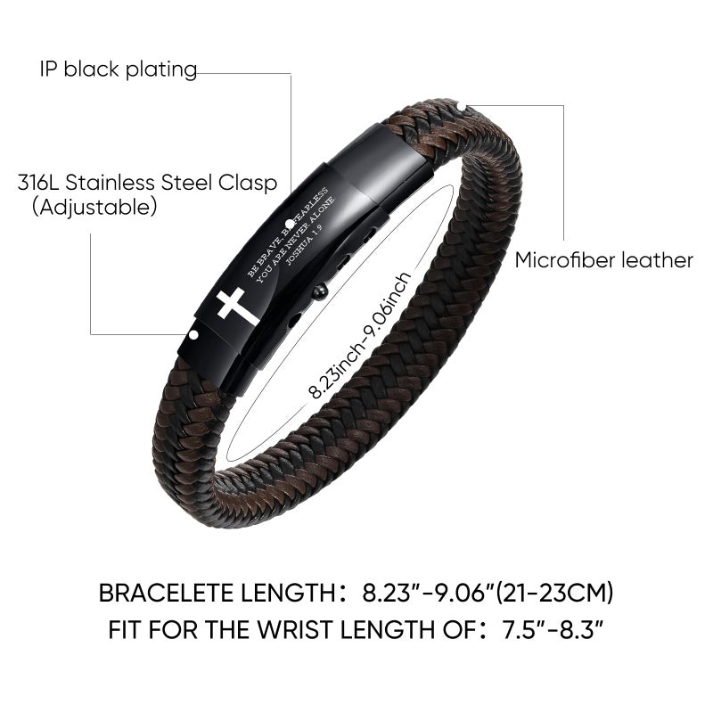 VNOX Christian Gifts For Men- Personalized Religious Gift For Men Pre-Engraved Inspirational Christian Faith Bible Verse Quote Mens Leather Bracelet,Joshua 1.9,Personalized Christmas Gifts For Men, - Image 5