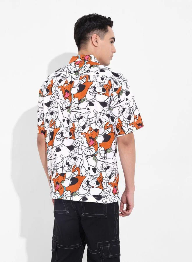 The Indian Garage Co Men Relaxed Fit Scooby-Doo Printed Cuban Collar Half Sleeves Shirt