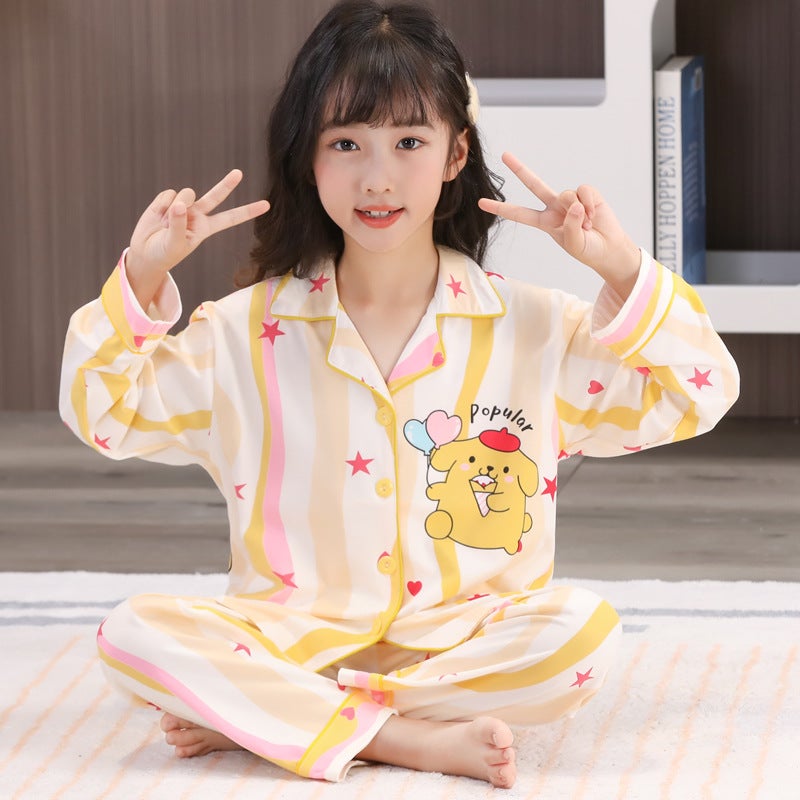 New Girls Imitation Cotton Cardigan Children'S Pajamas Long Sleeve Lapel Cartoon Suit 10-Xl Size Home Clothes - Image 5