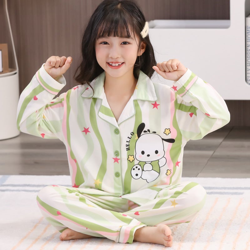 New Girls Imitation Cotton Cardigan Children'S Pajamas Long Sleeve Lapel Cartoon Suit 10-Xl Size Home Clothes - Image 4