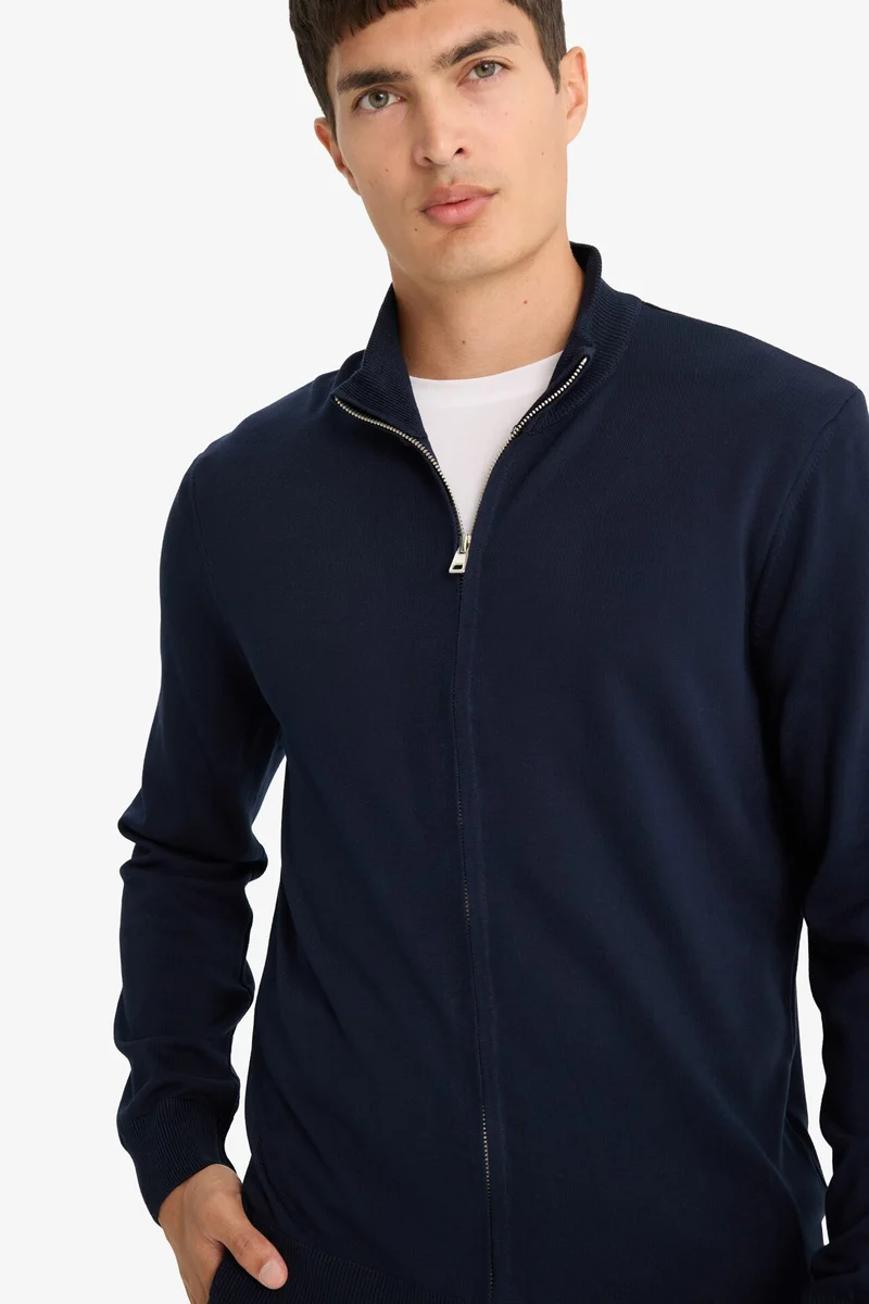 Defacto  Standard Fit Turtleneck Zip-Up Knitwear Cardigan for Men | Best Price UAE