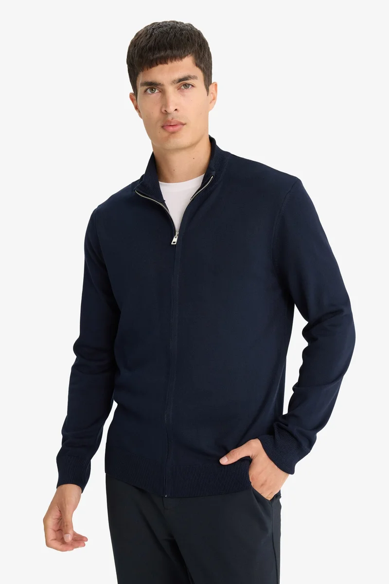 Defacto  Standard Fit Turtleneck Zip-Up Knitwear Cardigan for Men | Best Price UAE