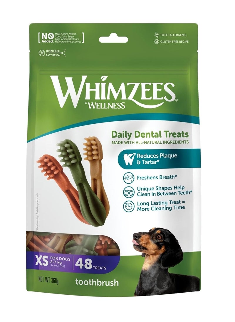 WHIMZEES By Wellness Toothbrush Natural and Grain Free Dog Chews Dog Dental Sticks for Extra Small Breeds 48 Pieces Size XS  - Image 1
