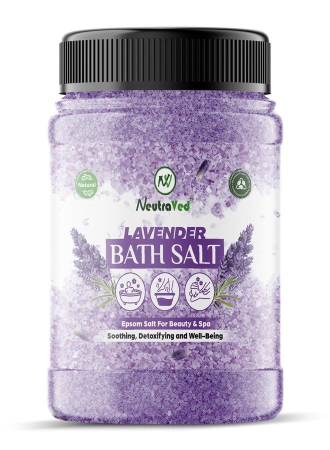NeutraVed Lavender Bath Salt 500gm | Epsom Salt for Foot Soak, Bath | Relives Aches & Pain | Enriched with Lavender Essential Oil - 500gm - Image 1