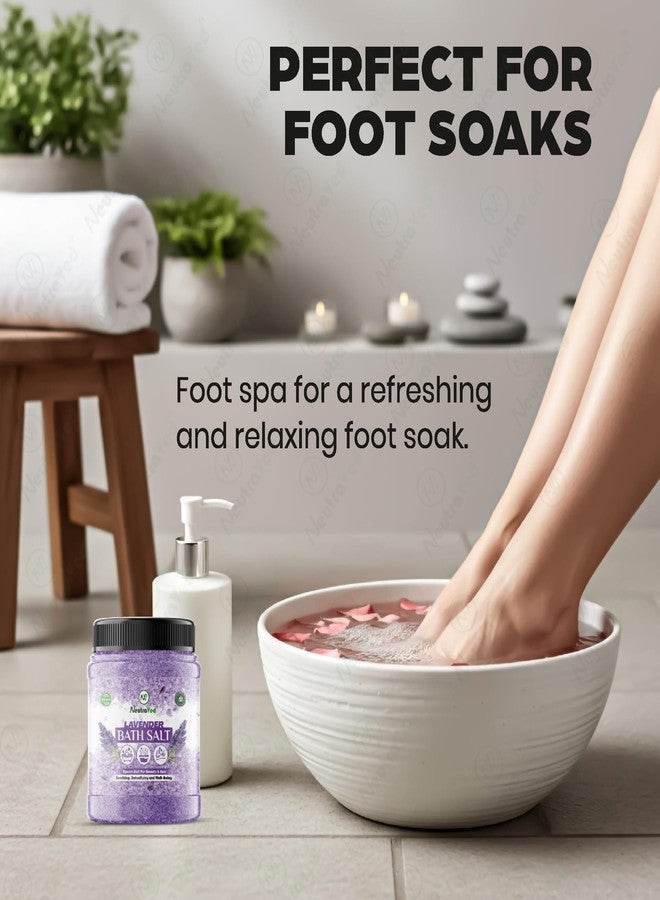 NeutraVed Lavender Bath Salt 500gm | Epsom Salt for Foot Soak, Bath | Relives Aches & Pain | Enriched with Lavender Essential Oil - 500gm - Image 3