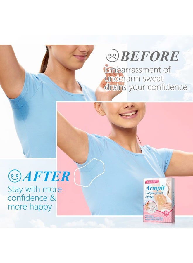 RTBYUE Underarm Sweat Pads, 28 Pcs Invisible Self-adhesive Cotton Armpit Antiperspirant Sticker, Disposable Anti Perspiration Absorbent Deodorant Prevention Pad, for Women and Men Non Sweat Armpit Protection - Image 3