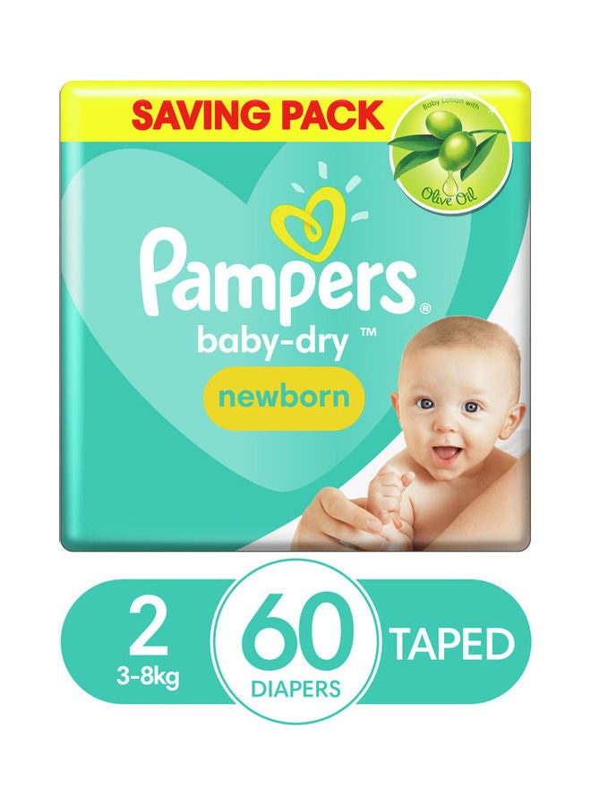 Pampers 60-Piece Baby Dry Diapers, Size 2, 3-8kg - Image 1