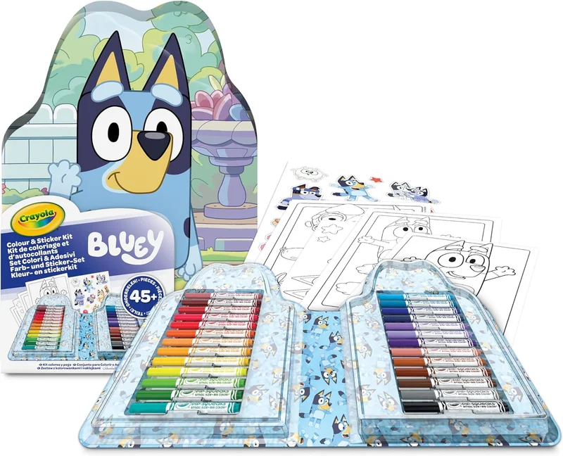 Crayola CRAYOLA - Bluey Colours & Stickers Case, Set of Felt Tip Pens, Colouring Pens, Stickers, 45 Pieces, Creative Gift for Children, from 5 Years