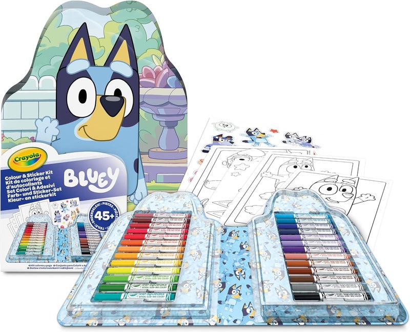 CRAYOLA - Bluey Colours & Stickers Case, Set of Felt Tip Pens, Colouring Pens, Stickers, 45 Pieces, Creative Gift for Children, from 5 Years - Image 1