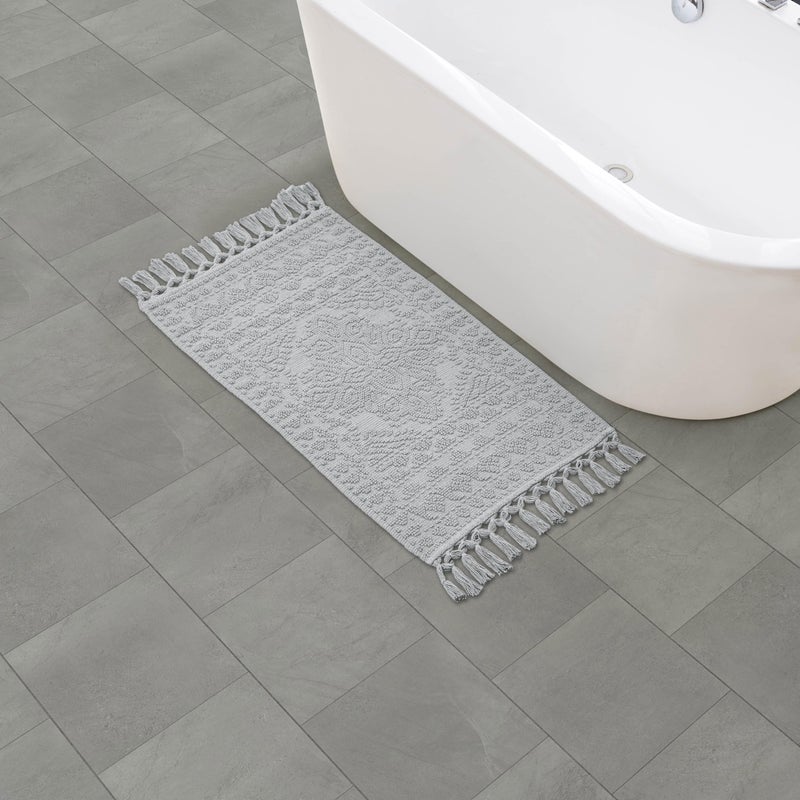 French Connection Nellore Bath Rugs, Woven and Beaded Bath Mats, Durable and Thick Bath Mats for Bathroom and Shower Rugs, 20" x 38", Light Grey - Image 1