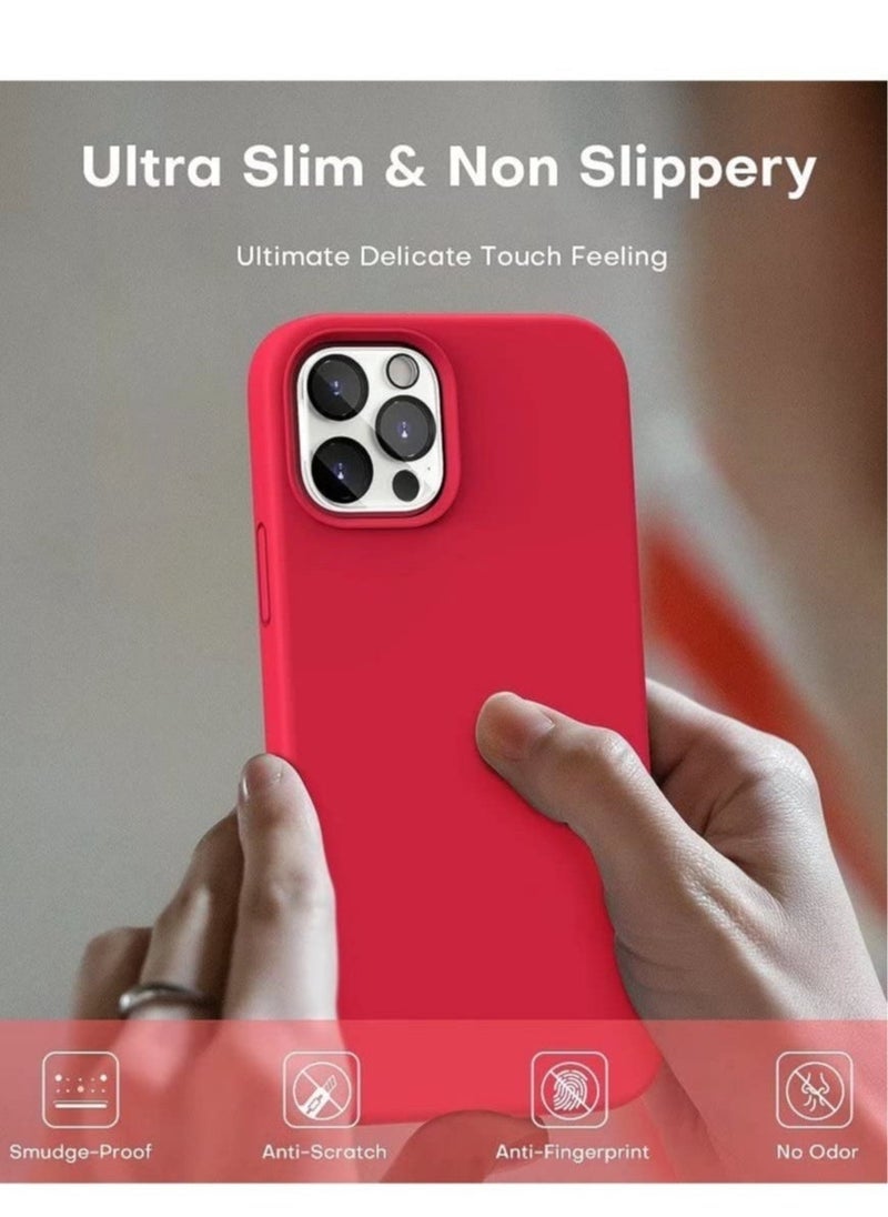 [5 in 1 for iPhone 14 Pro Max Case, with 2 Pack Screen Protector + 2 Pack Camera Lens Protector, Liquid Silicone Slim Shockproof Phone Cover [Anti-Scratch] [Drop Protection], Red