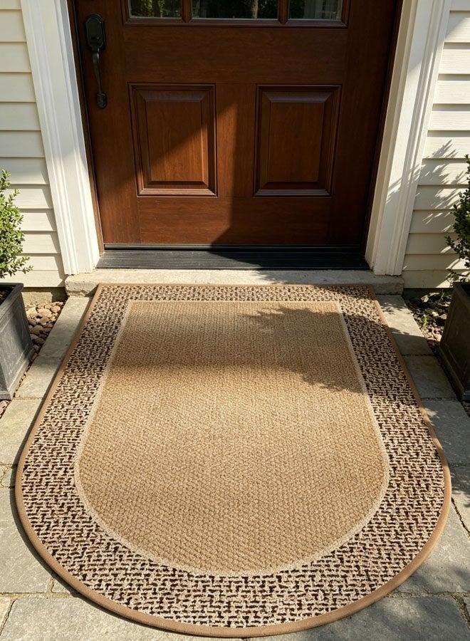 Quivlox Door Mats,60*120cm Front Door Mat, Durable Half Round Door Mat,Outside Entrance Duty Natural Backing Rubber Mat, Indoor Non-Slip Absorbent Front Door Mat Resist Dirt Entryway Rug,Beveled Boho Door Mat - Image 1