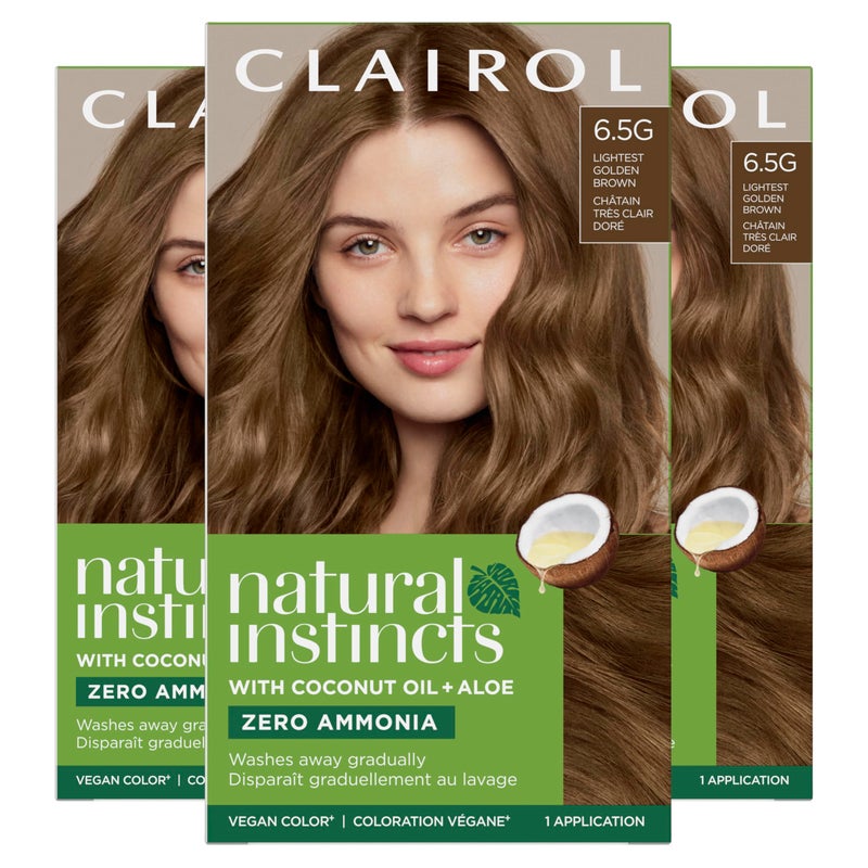 Clairol Natural Instincts Demi-Permanent Hair Dye, 6.5G Lightest Golden Brown Hair Color, Pack of 3 - Image 1