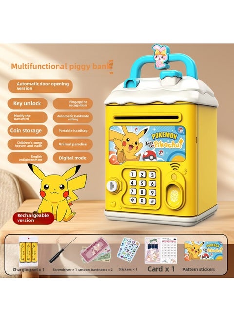Can't Get In And Out Of The Year Piggy Bank Only Boys Password Box Kulomi Savings Girls Children Can Access-Color:Pikachu☀Password Unlock Automatic Banknote Rolling☀Rechargeable Version