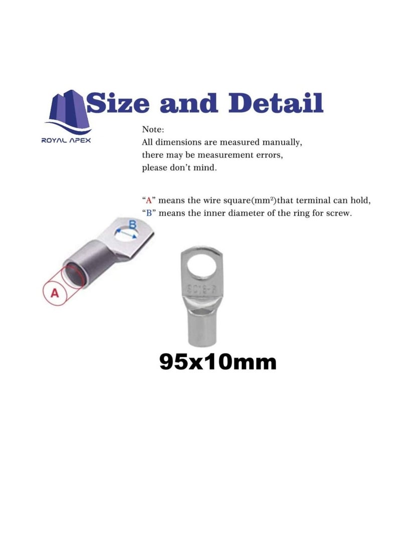Copper Cable Lugs 10Pcs Set-Wire Terminals, Connector Cable lugs Ring Battery SC Terminals, for Marine, Solar, Automotive, Electric, Home Applications etc (Hole Size 10mm, Cable Size 95mm) - Image 2