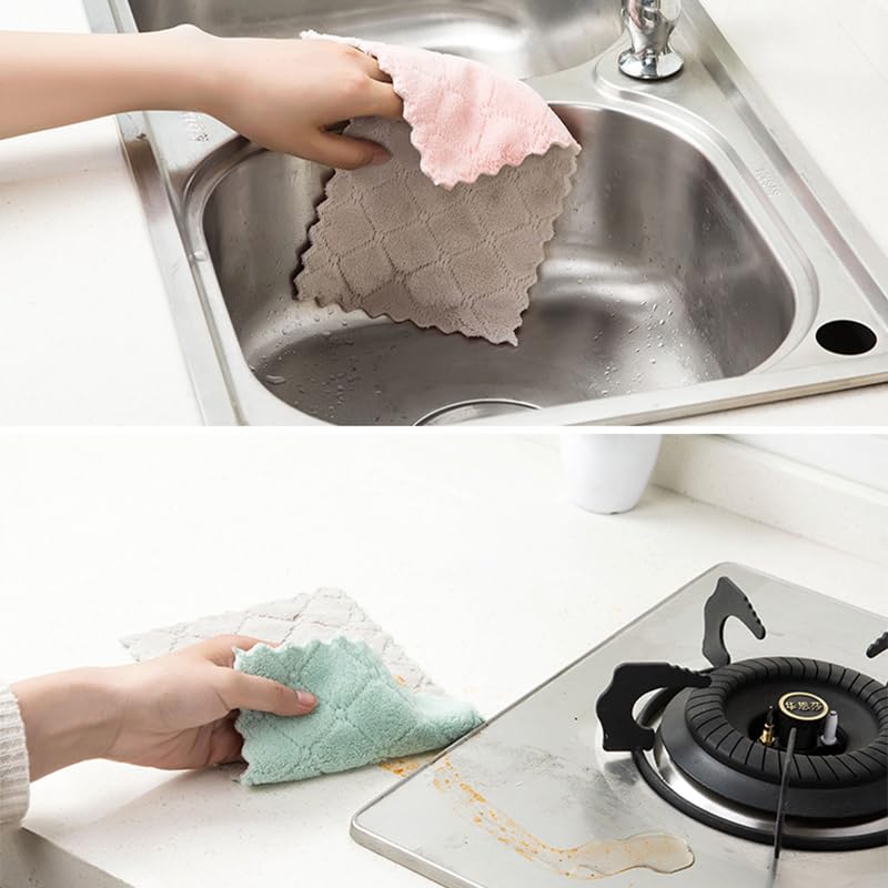 MISSJOJIAY 20 Pack Cleaning Cloth Kitchen Cloth, Dish Towels Super Absorbent Coral Velvet Dishtowels, Microfiber Premium Soft Tea Towels, Quick Dry Rags, Multipurpose Reusable Washcloths, Non-Stick Oil Cloths. - Image 4
